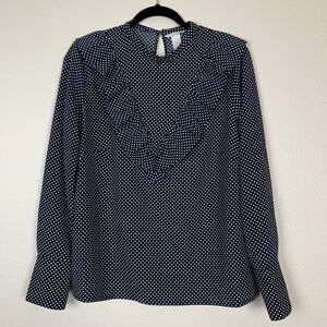 H&M Black Polkadot Ruffled Bib Blouse